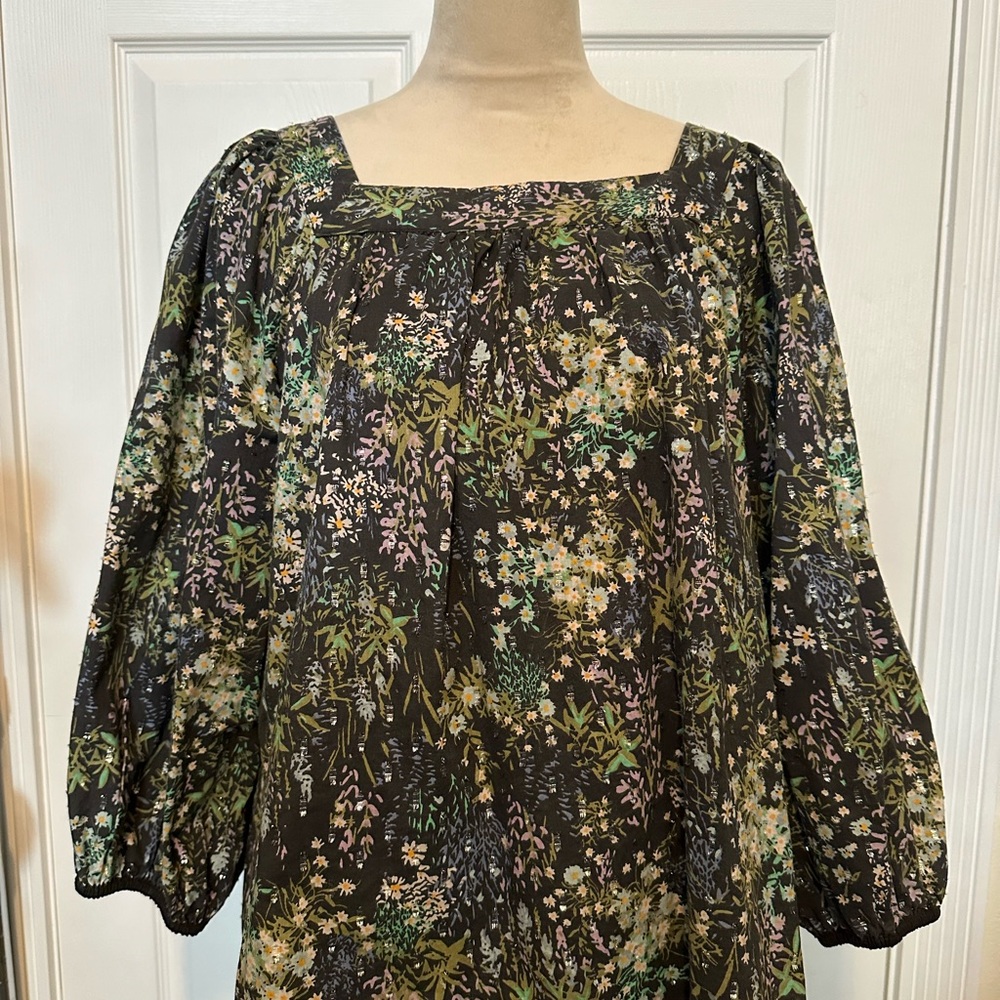 LC Lauren Conrad Floral Blouse - Black and Green